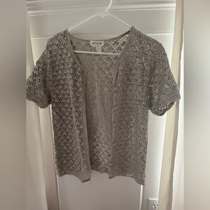 Pierre Cardin Cardigan Tan Knit Short Sleeve Blouse Size L